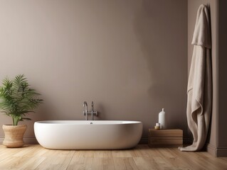 Modern Bathroom with Freestanding Tub, Plant, and Towel