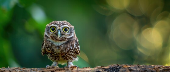 Obraz premium Adorable Baby Owl Perched on Branch in Forest Habitat - Cute Wildlife Photography of Owlet in Natural Environment