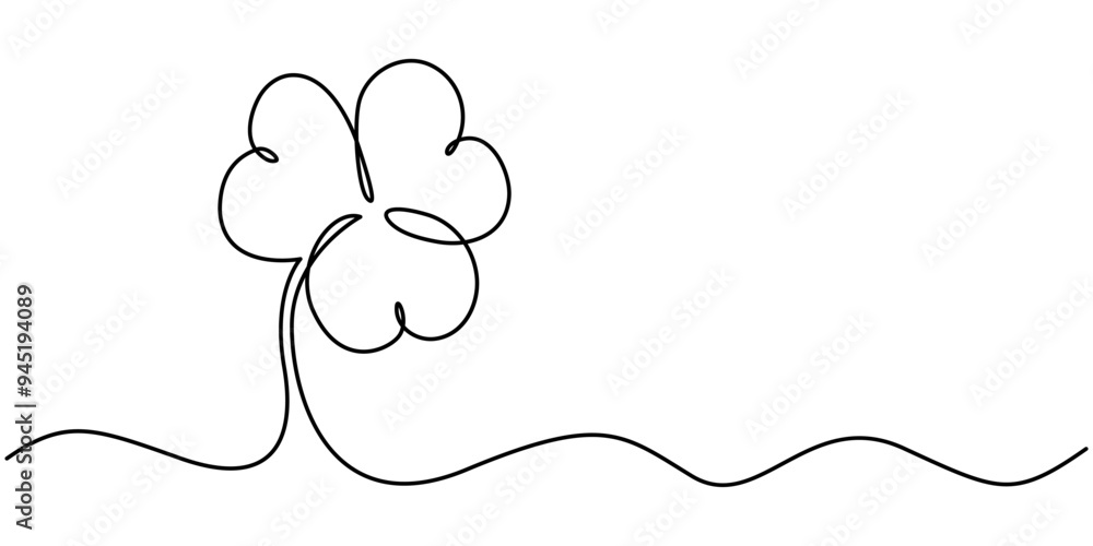 Poster continuous linear drawing of clover leaves. one line drawing background. vector illustration. linear