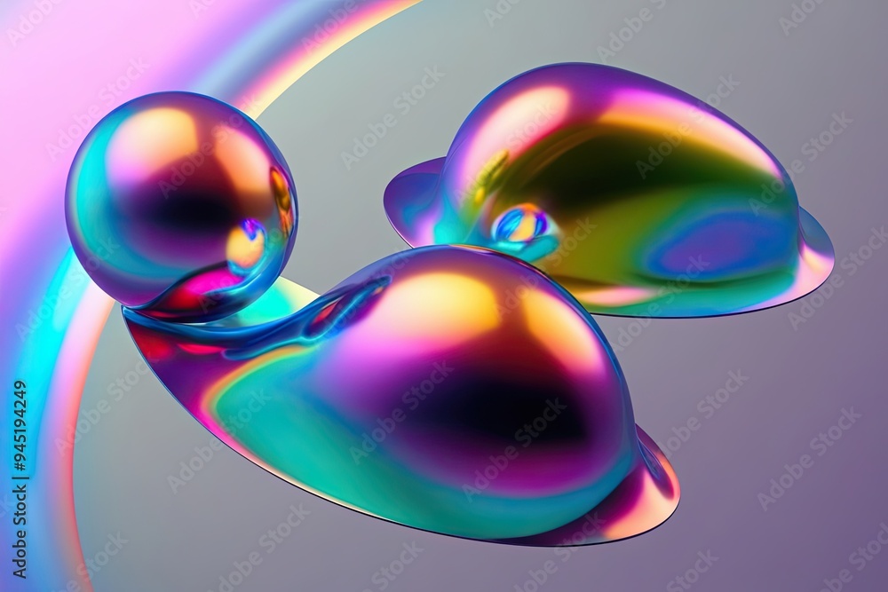 Aufkleber vibrant 3d abstract shapes with iridescent refraction and gradient background