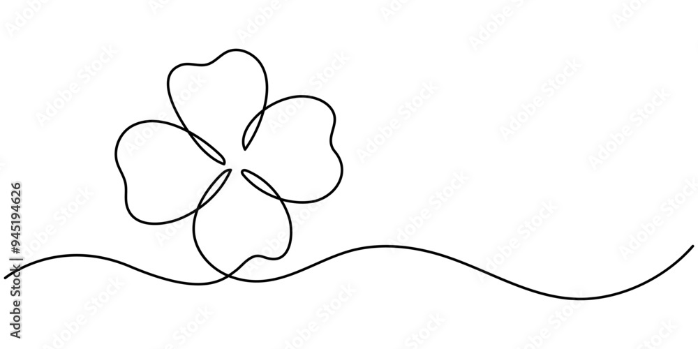 Poster continuous linear drawing of clover leaves. one line drawing background. vector illustration. linear