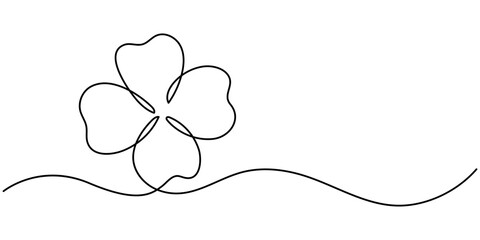Continuous linear drawing of clover leaves. One line drawing background. Vector illustration. Linear drawing image of saint patrick clover leaf, Clover one line art vector illustration.