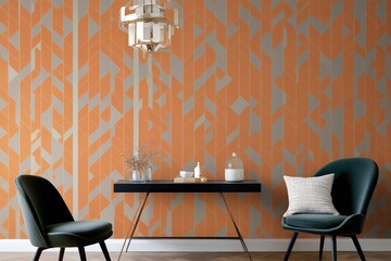 Geometric Orange Wallpaper with Subtle Grey Design for Contemporary Home Decor
