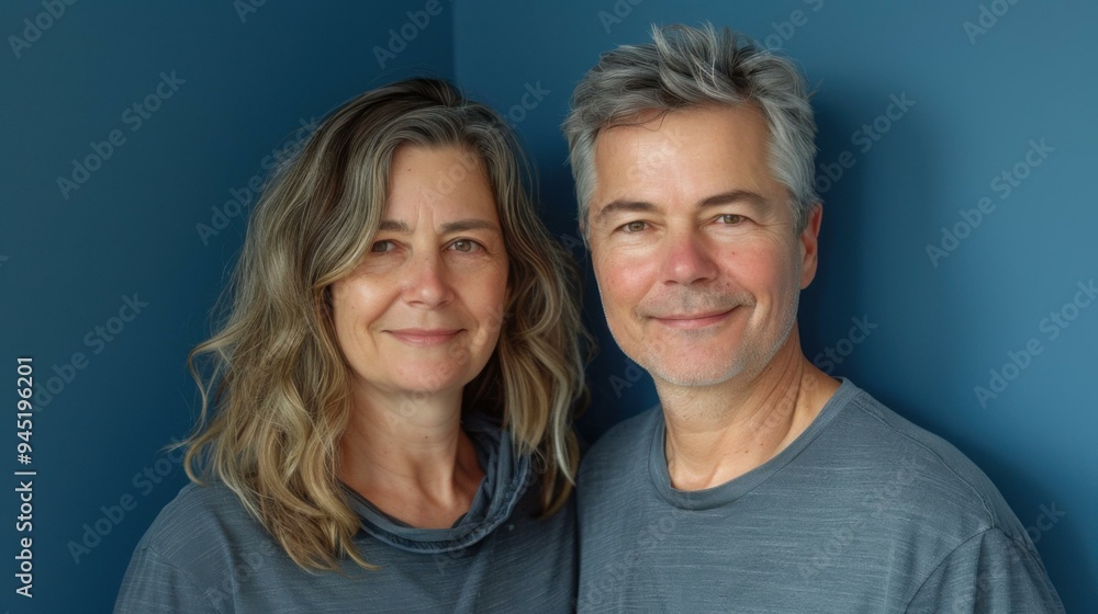 Poster portrait of a smiling man and woman. ai.