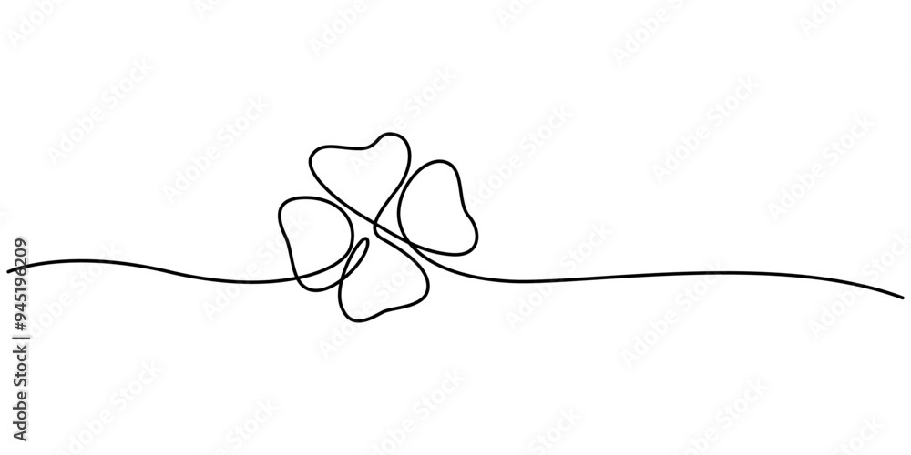 Poster continuous linear drawing of clover leaves. one line drawing background. vector illustration. linear