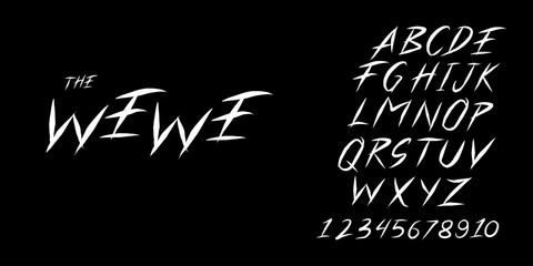  Hand drawn ink alphabet. Grunge scratch type font. Decorative font for books, posters, postcard, typography. Vector.