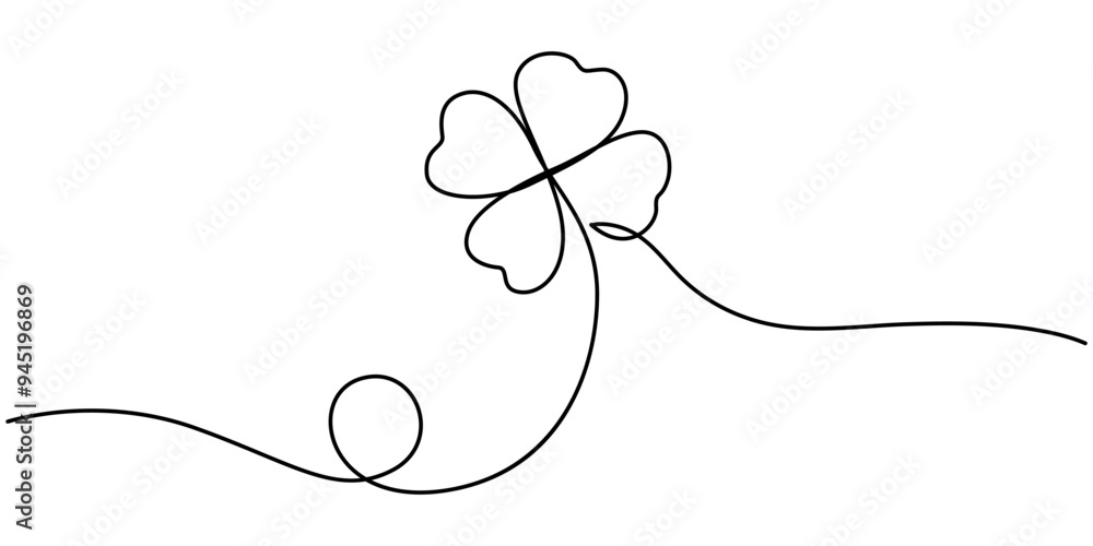 Poster continuous linear drawing of clover leaves. one line drawing background. vector illustration. linear