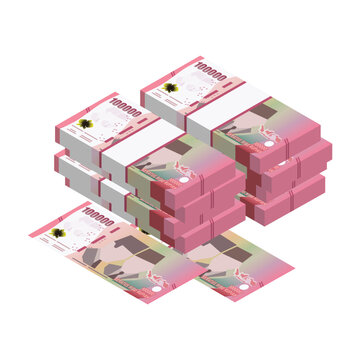 Set of Indonesia banknotes stack money of 100000 rupiah value simple flat Vector illustration.