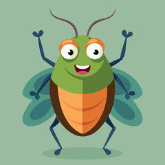 Cartoon insect, Happy bug, cute little beetle. Wildlife insect vector Illustration bug character. Bug insect of character wildlife. Colorful bug isolated.
