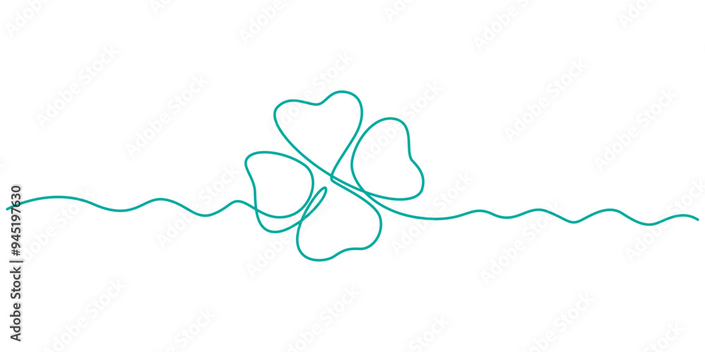 Poster continuous linear drawing of clover leaves. one line drawing background. vector illustration. linear