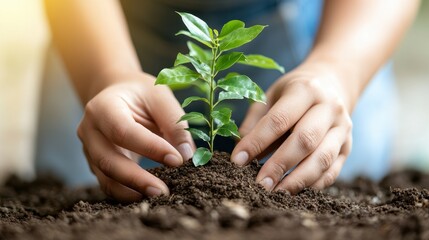 Cultivating Unity: Diverse Hands Planting Saplings in Community Garden for Environmental Harmony