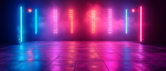 Retro 80s inspired Halloween dance party setting with a light up dance floor neon a vibrant futuristic atmosphere  Suitable for events nightlife and entertainment concepts