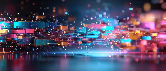 Digital Neon Dreams - Abstract Glitch Patterns in for Tech Concepts