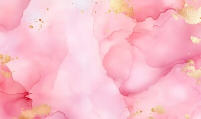 soft watercolor wet background in blush pink and gold foil tones, Generative AI