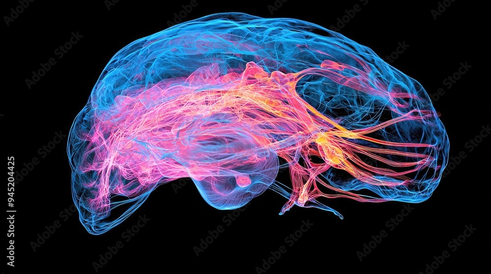 Wall mural abstract brain structure with glowing nerves