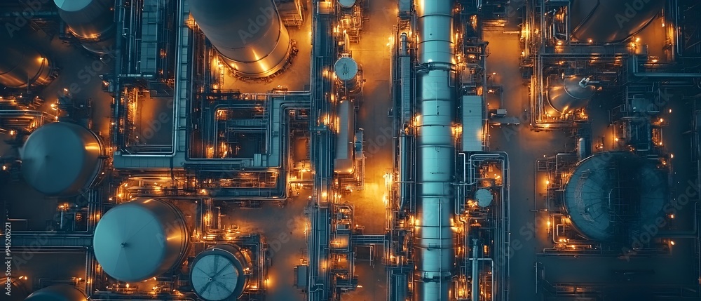 Poster refining and refinery in large scale manufacturing showcasing the transformative processes that conv