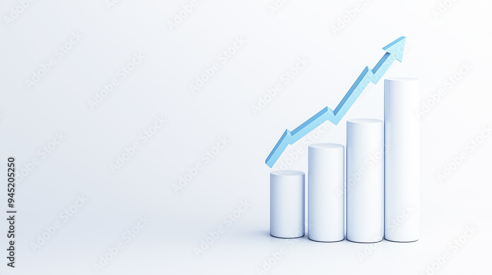 Poster a clean and modern infographic representation of rising data trends with bar graphs and an upward ar