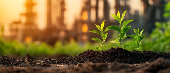 Showcasing eco friendly and sustainable practices in refining and refinery that reduce the environmental impact through photography concept with copy space for text overlay