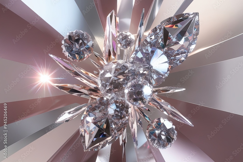 Poster 3d visualization of shimmering abstract forms with radiant crystal art and fragmentation techniques