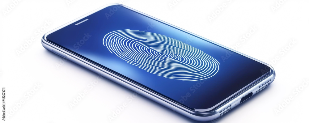 Poster a smartphone displaying a fingerprint sensor design, showcasing modern technology and security featu