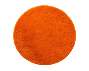 A vibrant orange round rug adds warmth and style to any interior space, PNG