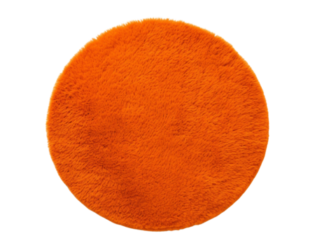 A vibrant orange round rug adds warmth and style to any interior space, PNG