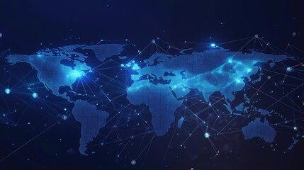 A digital world map with communication lines, symbolizing global connectivity.