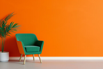Armchair colorful green and orange room interior
