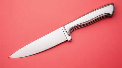 Obraz premium A chrome effect kitchen knife with a polished blade and modern handle, chrome effect, kitchen knife, polished