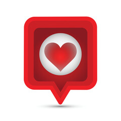 Red speech bubble with a heart button