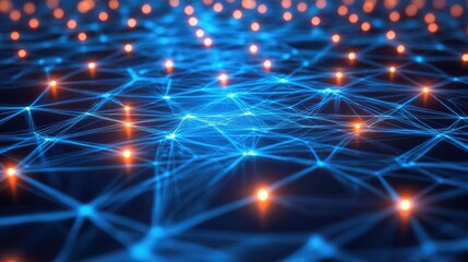 A glowing digital network grid, representing advanced communication technology.