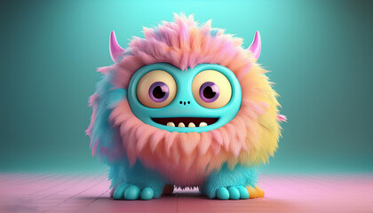 Fototapeta premium 3d render monster with pastel colors and creative space; concept art