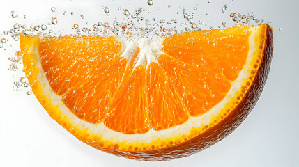 Orange Slice Splashing in Water with Bubbles