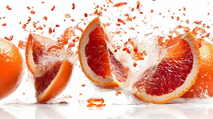 Fresh Grapefruit Slices Splashing in Water