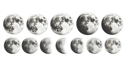 Full moon phases vector design set,This image is an image of the changing process of the moon,Moon phases banner,Symbol of Earth natural cycle,Astronomy and astrology,planets,blue moon,copy space.