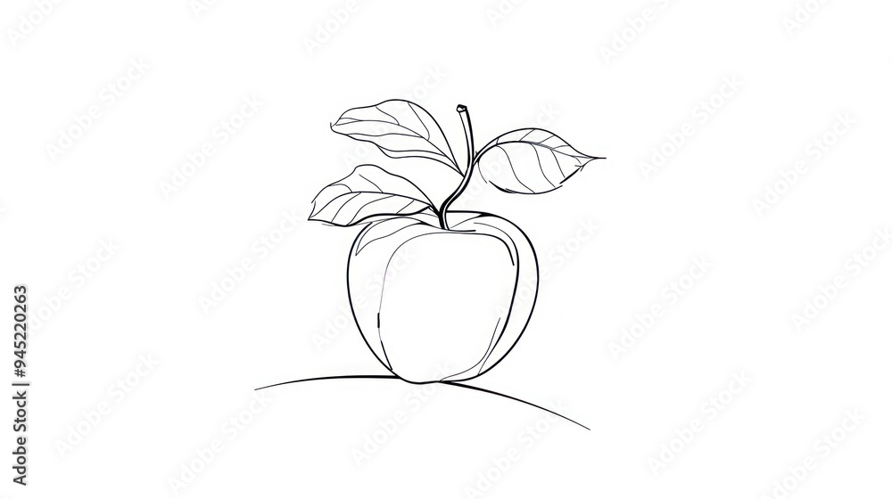 Wall mural Line Drawing of Apple with Leaves.