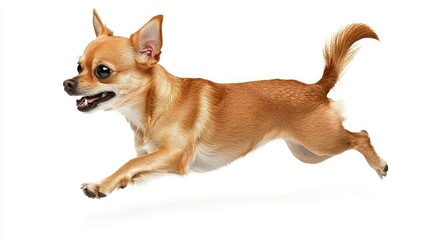 A Brown Chihuahua Dog Leaping in Mid-Air