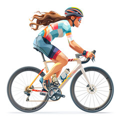 Obraz premium Active Lifestyle - Woman Riding Bicycle in Athletic Gear, Realistic Illustration on White Background