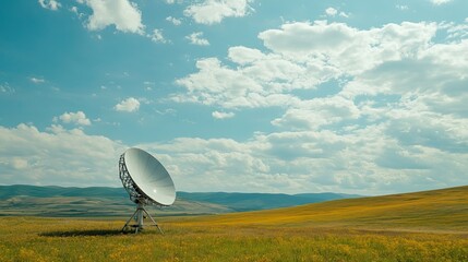 A satellite dish in a rural setting, representing reliable internet via satellite technology.