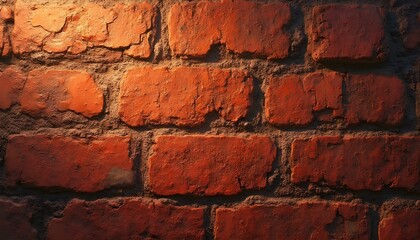 Obraz premium Red brick texture with visible roughness, cracks, and natural color variations, showcasing a raw, industrial look. Ideal for architectural, interior design, and urban space projects.