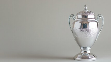 A chrome effect trophy with a reflective surface and detailed engravings, chrome effect, trophy, reflective