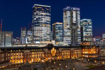 東京夜景　東京駅丸の内口