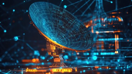 A satellite dish with a digital network overlay, indicating a strong internet connection.