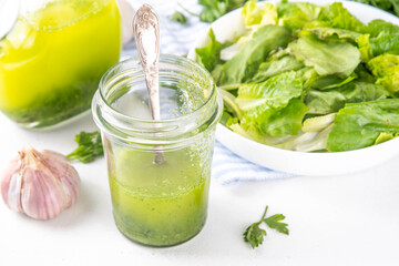 Green Herb Salad Dressing. Infused fresh Basil, parsley garlic olive oil