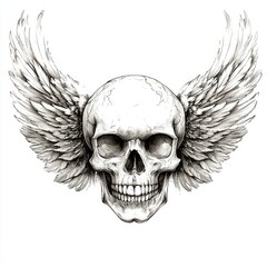 Fototapeta premium A detailed black and white drawing of a skull with wings