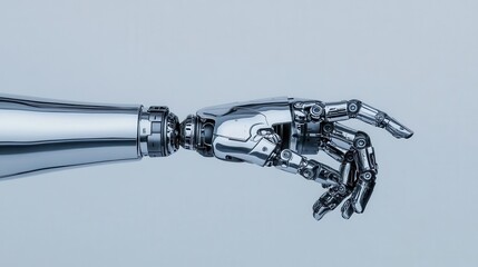A futuristic robot arm with a chrome effect and intricate detailing, chrome effect, robot, futuristic