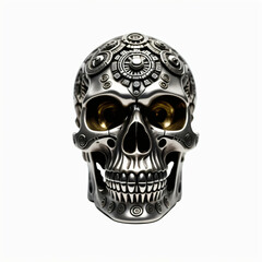 Obraz premium Metallic skull. Isolated on white background. Aztec art style, Digital illustration.