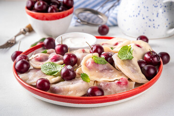 Traditional West Europe cherry pierogi dumplings