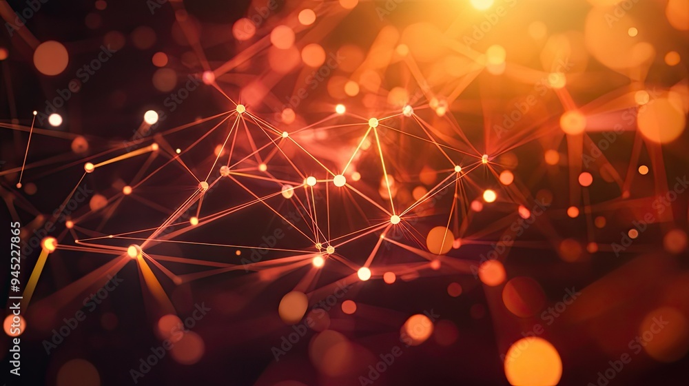 Poster a stylized image of a digital network with connected lines and nodes, representing advanced communic