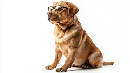 Obraz premium A Golden Retriever Dog Wearing Glasses Sitting on a White Background